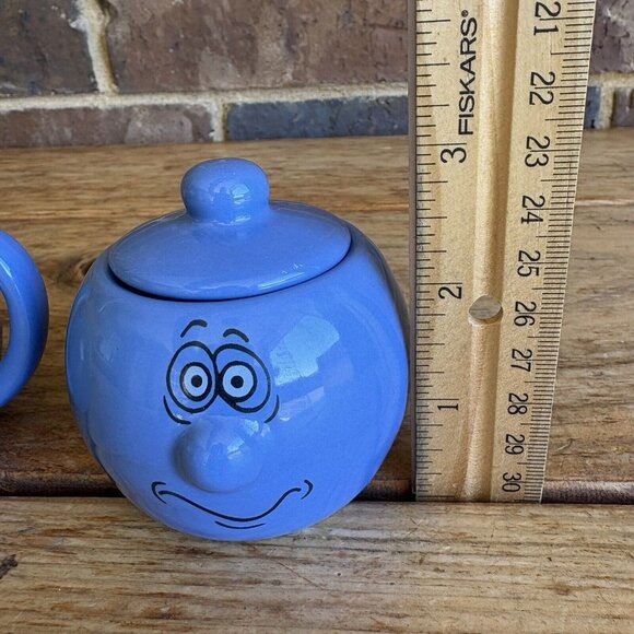 VTG Mini Set Cream & Sugar Funny Faces Blue - Picture 7 of 10